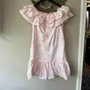 Lisa Marie Fernandez Pink and White Off-the-Shoulder Sundress